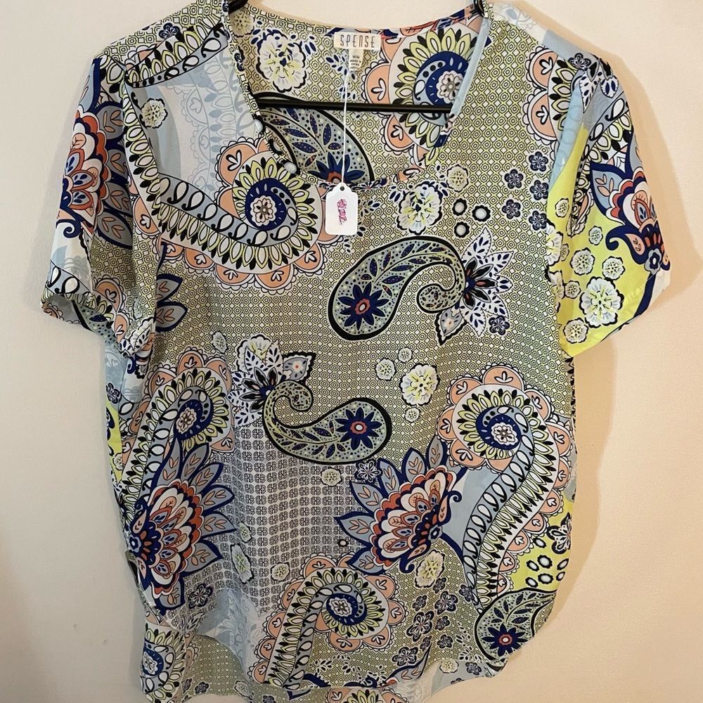 SPENSE Paisley print top, Green/ blue/ purple, Sz M